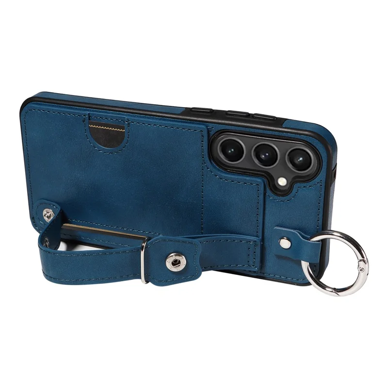 008 For Samsung Galaxy S23 FE Case Kickstand Card Slot Leather Coated TPU Phone Shell - Blue