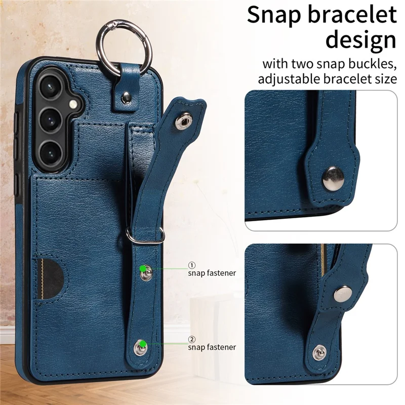 008 For Samsung Galaxy S23 FE Case Kickstand Card Slot Leather Coated TPU Phone Shell - Blue