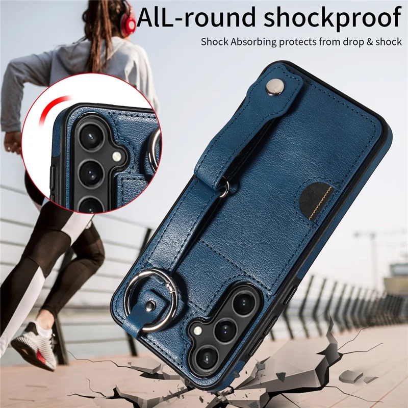 008 For Samsung Galaxy S23 FE Case Kickstand Card Slot Leather Coated TPU Phone Shell - Blue