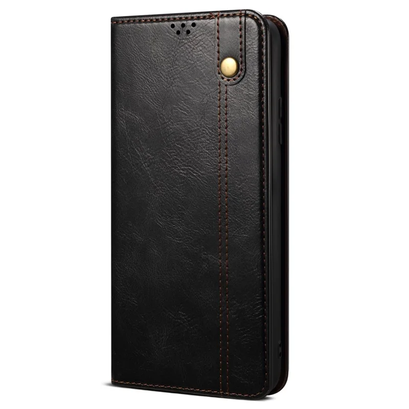 For Motorola Moto G24 Power Magnetic Phone Case Wallet Waxy Crazy Horse Texture Cover - Black