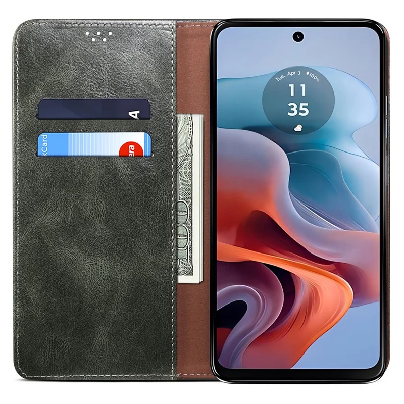 Para Motorola Moto G24 Power Magnetic Phone Case Wallet Waxy Crazy Horse Texture Cover - Verde