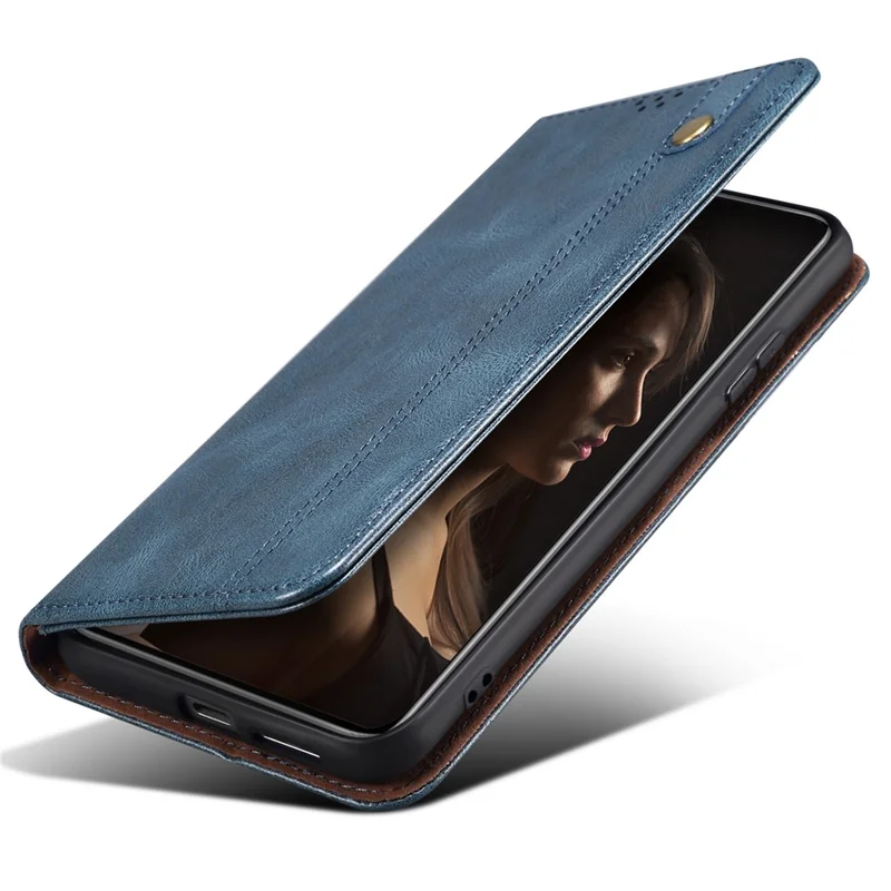 For Motorola Moto G24 Power Magnetic Phone Case Wallet Waxy Crazy Horse Texture Cover - Blue