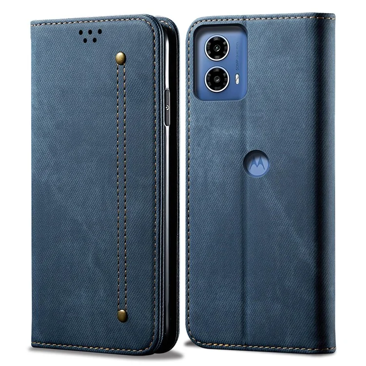 Для Motorola Moto G24 Power Wallet Case Stand Denim Texture Leather Phone Cover - Blue