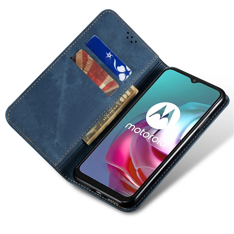 Для Motorola Moto G24 Power Wallet Case Stand Denim Texture Leather Phone Cover - Blue
