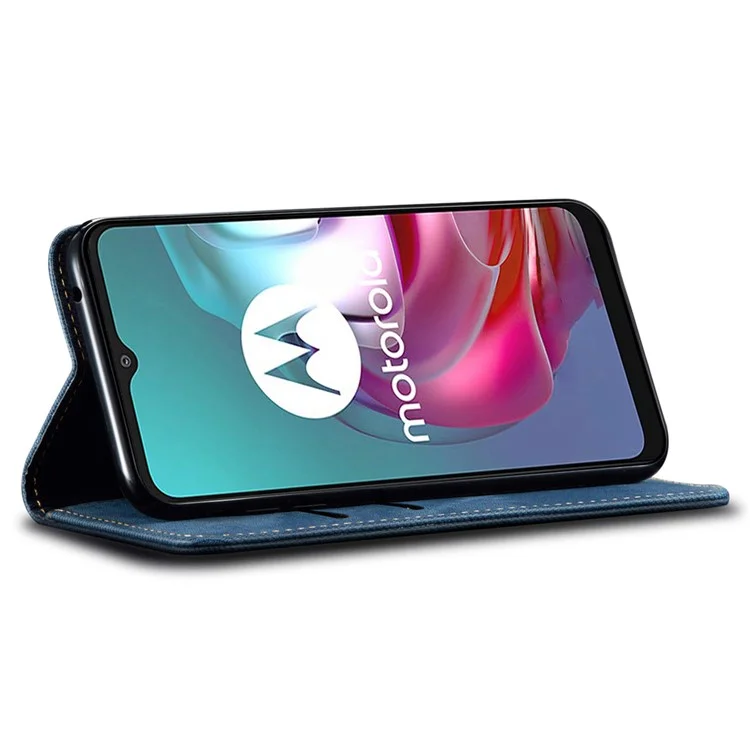 Для Motorola Moto G24 Power Wallet Case Stand Denim Texture Leather Phone Cover - Blue