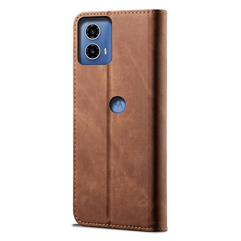 For Motorola Moto G24 Power Wallet Case Stand Denim Texture Leather Phone Cover - Coffee