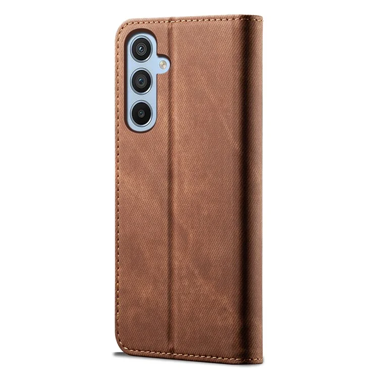Per Samsung Galaxy M15 5G / F15 5G Custodia in Tela di Jeans con Texture in Pelle Portafoglio - Caffè
