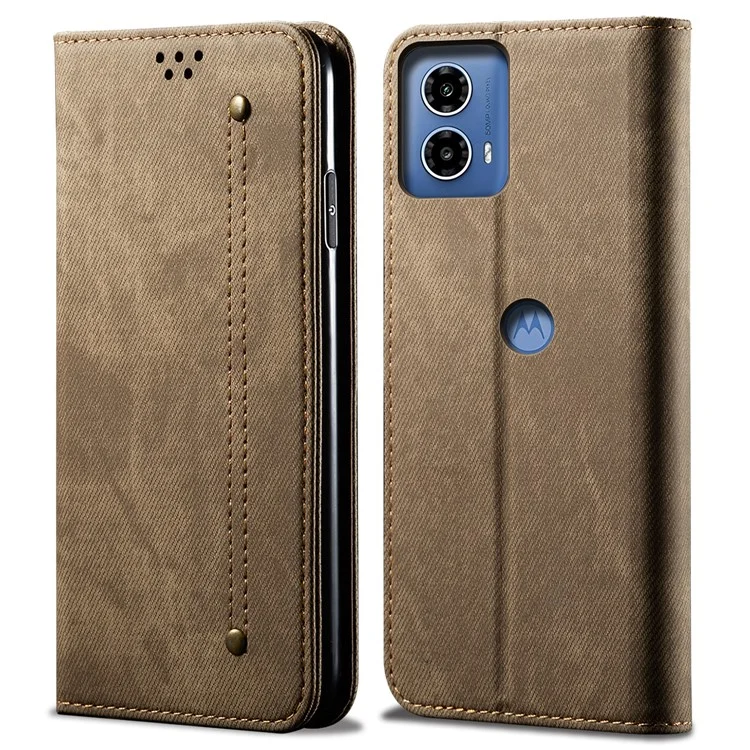For Motorola Moto E14 4G / G04 4G / G04s 4G / G24 4G Case Anti-Drop Leather+TPU Stand View Phone Cover - Khaki
