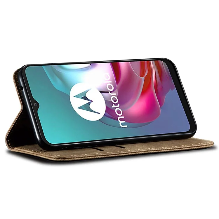 For Motorola Moto E14 4G / G04 4G / G04s 4G / G24 4G Case Anti-Drop Leather+TPU Stand View Phone Cover - Khaki