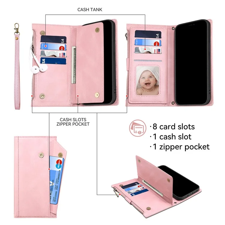 ESEBLE Star Series Per Samsung Galaxy M15 5G / F15 5G Custodia per telefono Custodia in pelle PU+TPU con portafoglio e supporto - Oro rosa
