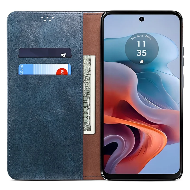 Para Motorola Moto E14 4G / G04 4G / G04s 4G / G24 4G Capa de Couro Stand Magnética Fecho de Telefone Carteira - Azul