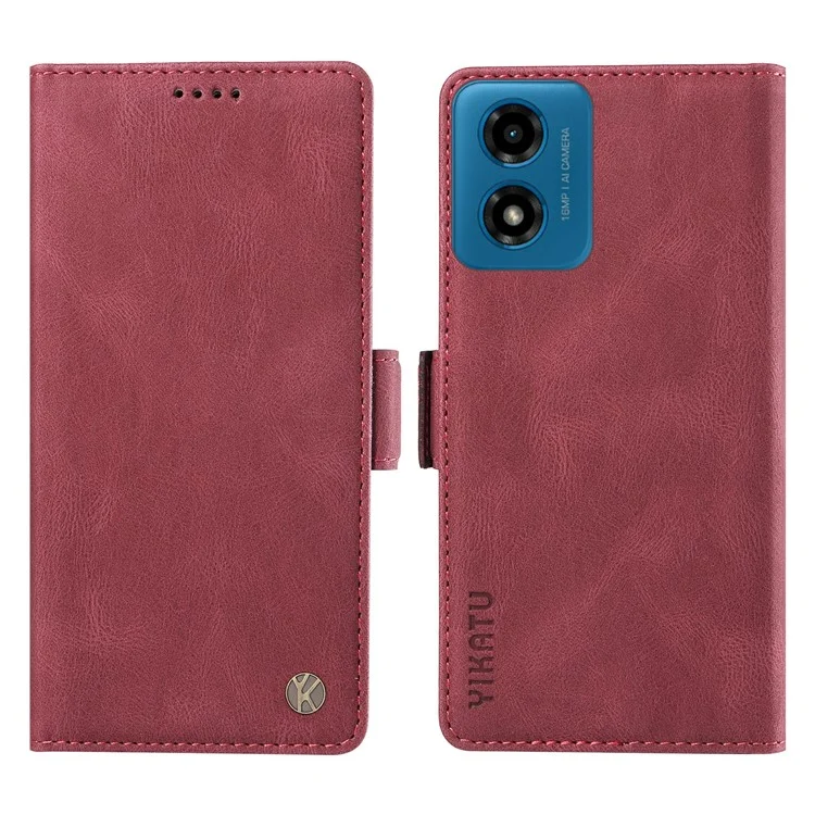 YIKATU YK-005 para Motorola Moto E14 4G / G04 4G / G04s 4G / G24 4G Caja Piel Suave Tacto-Piel de Apoyo Cubierta de teléfono - Vino Rojo