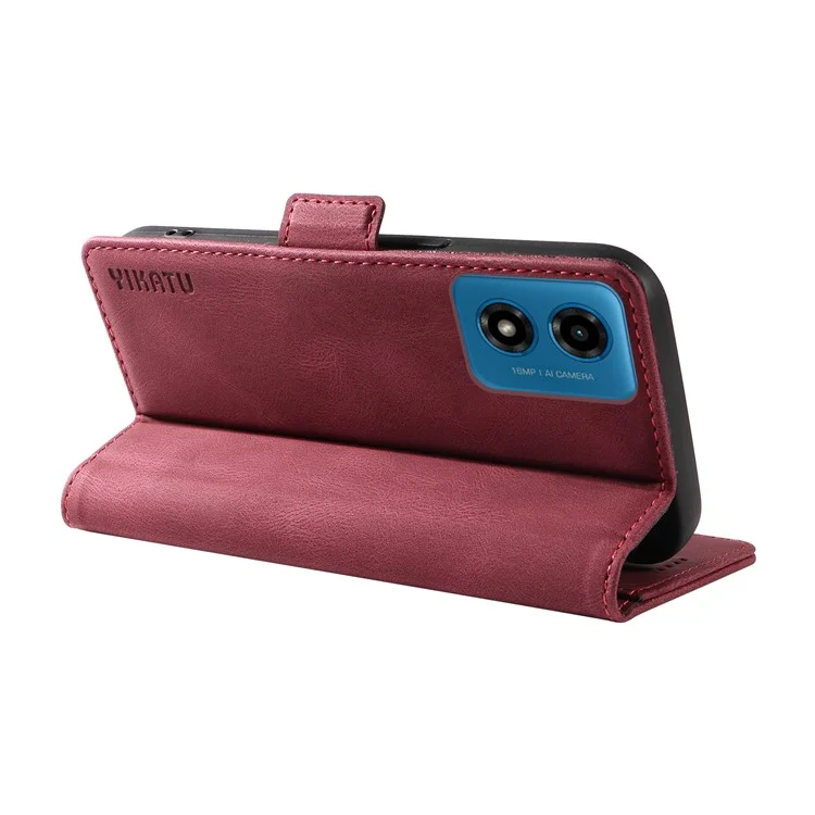 YIKATU YK-005 para Motorola Moto E14 4G / G04 4G / G04s 4G / G24 4G Caja Piel Suave Tacto-Piel de Apoyo Cubierta de teléfono - Vino Rojo