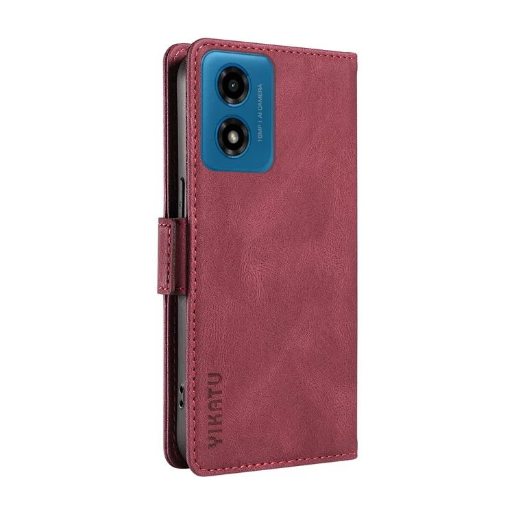 YIKATU YK-005 para Motorola Moto E14 4G / G04 4G / G04s 4G / G24 4G Caja Piel Suave Tacto-Piel de Apoyo Cubierta de teléfono - Vino Rojo