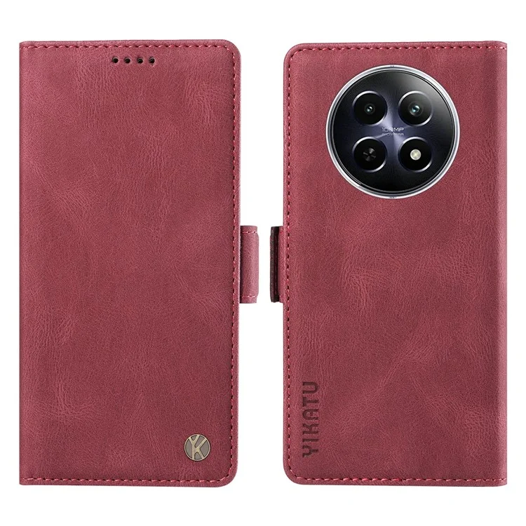 YIKATU YK-005 For Realme 12 5G Case PU Leather Skin-Touch Wallet Flip Phone Cover - Wine Red