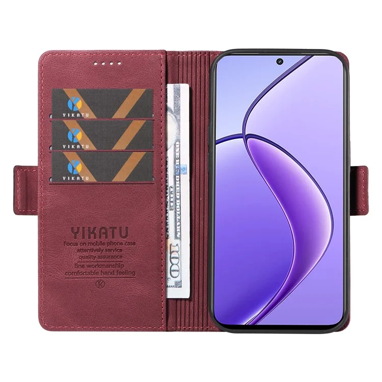 YIKATU YK-005 For Realme 12 5G Case PU Leather Skin-Touch Wallet Flip Phone Cover - Wine Red