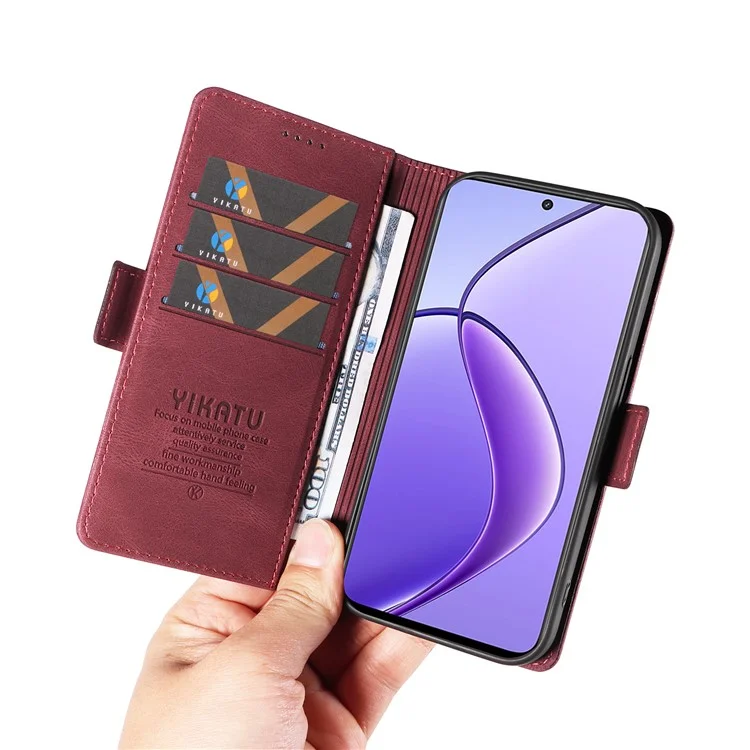 YIKATU YK-005 For Realme 12 5G Case PU Leather Skin-Touch Wallet Flip Phone Cover - Wine Red