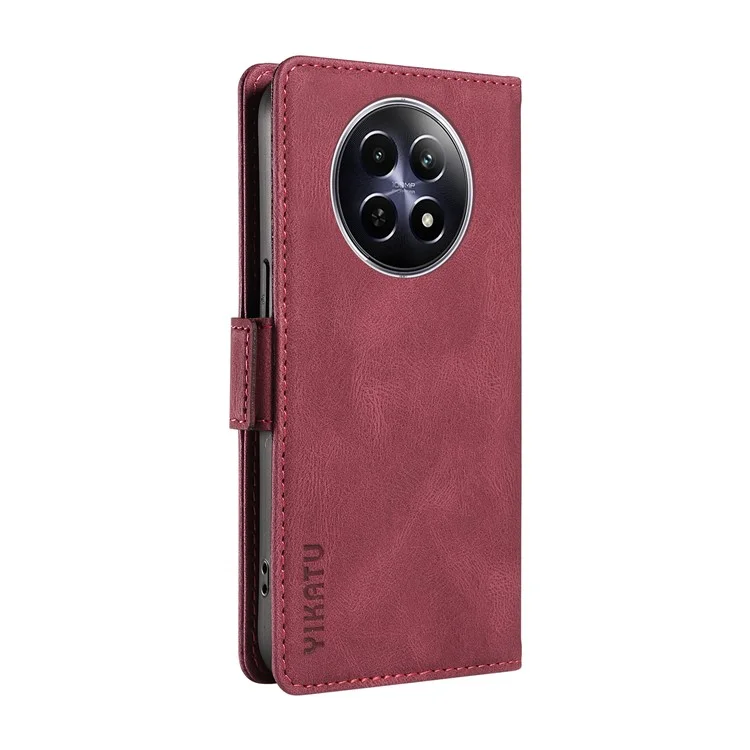 YIKATU YK-005 For Realme 12 5G Case PU Leather Skin-Touch Wallet Flip Phone Cover - Wine Red