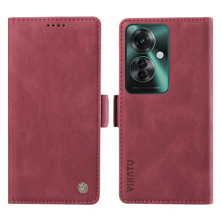 YIKATU YK-005 Для Oppo Reno11 F 5G / F25 Pro 5G Кожаный Чехол-Кошелек для Телефона со Стойкой - Бордовый