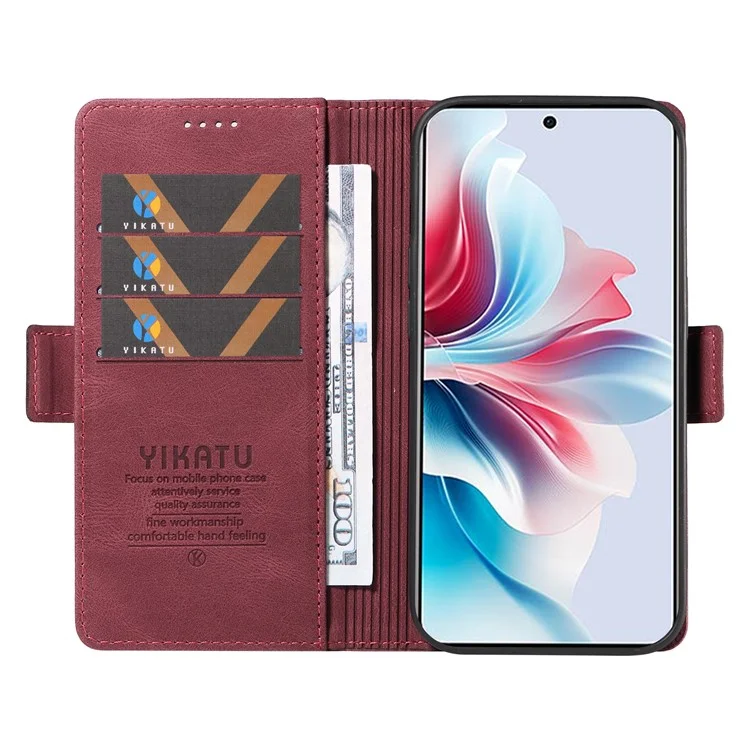 YIKATU YK-005 Для Oppo Reno11 F 5G / F25 Pro 5G Кожаный Чехол-Кошелек для Телефона со Стойкой - Бордовый