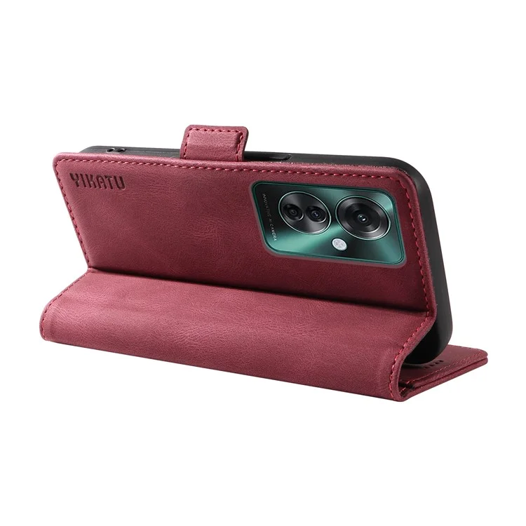 YIKATU YK-005 Для Oppo Reno11 F 5G / F25 Pro 5G Кожаный Чехол-Кошелек для Телефона со Стойкой - Бордовый