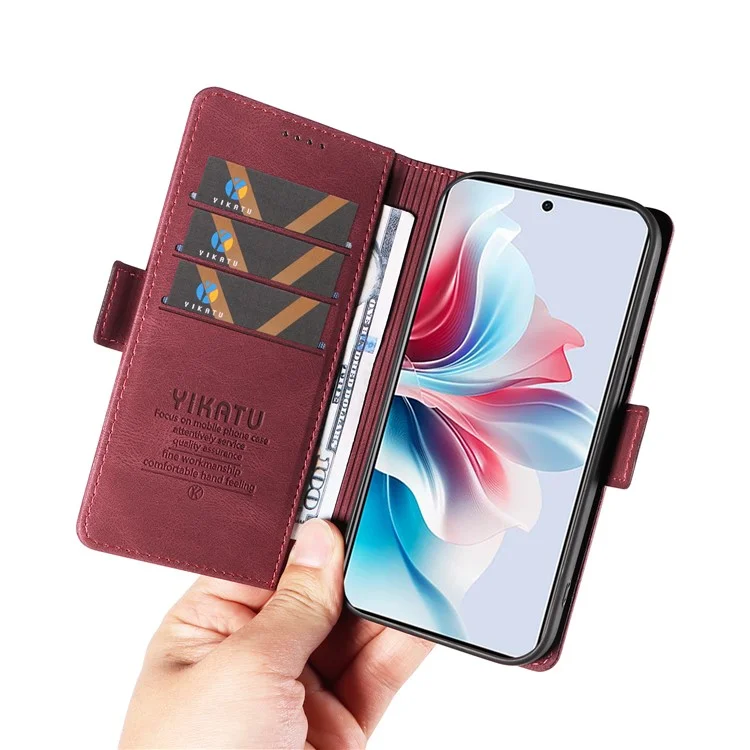 YIKATU YK-005 Для Oppo Reno11 F 5G / F25 Pro 5G Кожаный Чехол-Кошелек для Телефона со Стойкой - Бордовый