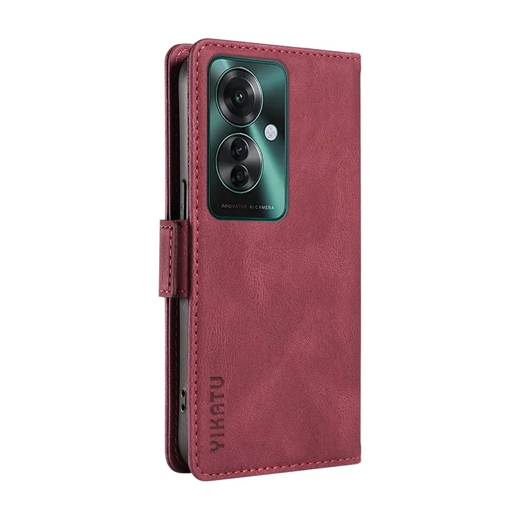 YIKATU YK-005 Для Oppo Reno11 F 5G / F25 Pro 5G Кожаный Чехол-Кошелек для Телефона со Стойкой - Бордовый