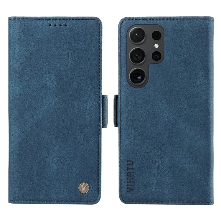 YIKATU YK-005 Capa para Samsung Galaxy S24 Ultra Pele ao toque Carteira Suporte de Couro - Azul