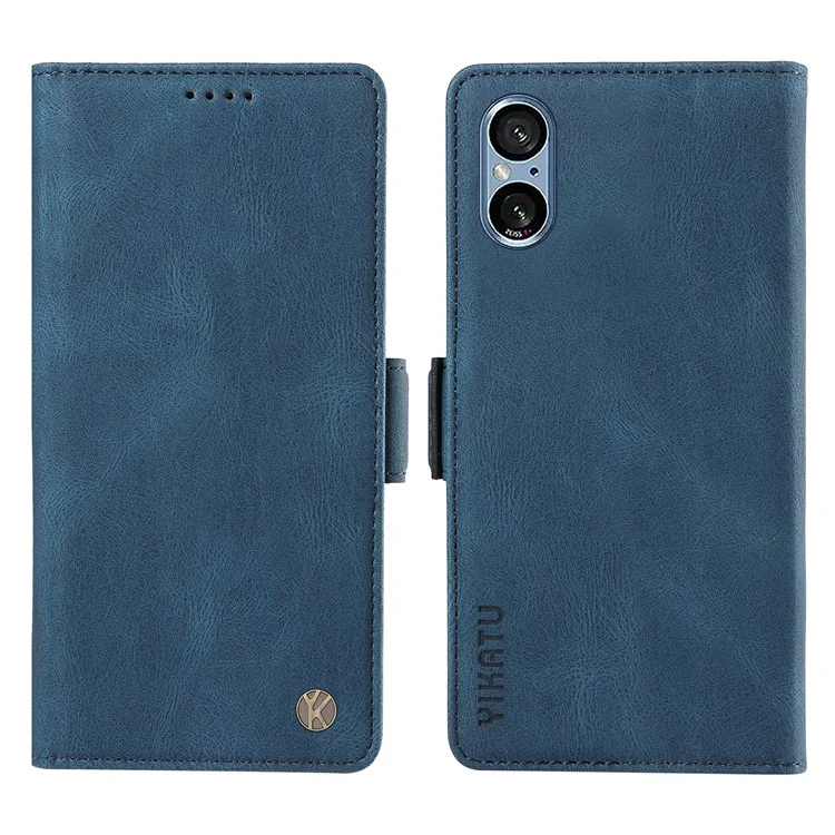 YIKATU YK-005 For Sony Xperia 5 V Leather Phone Case Folding Stand Wallet Cover - Blue