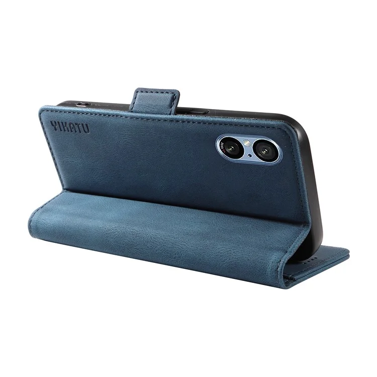 YIKATU YK-005 For Sony Xperia 5 V Leather Phone Case Folding Stand Wallet Cover - Blue