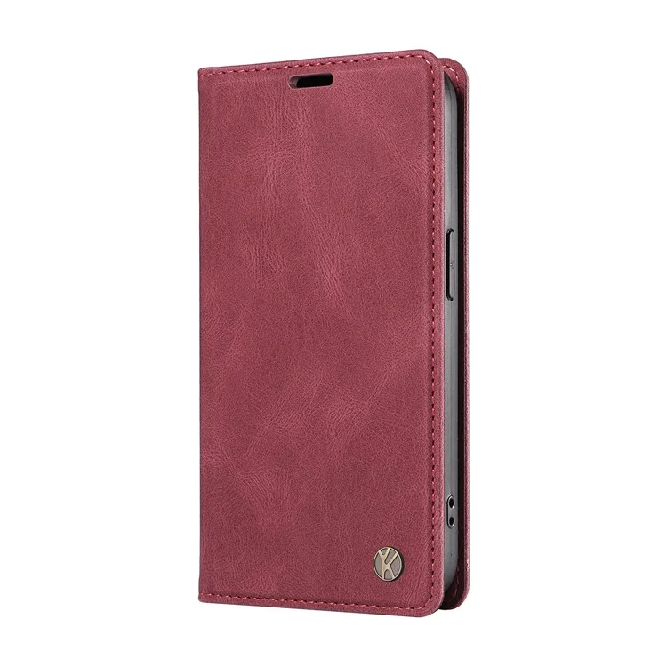 YIKATU YK-005 для Xiaomi 13T / 13T Pro / Redmi K60 Ultra, кожаный чехол-книжка с откидной подставкой и бумажником - винный красный