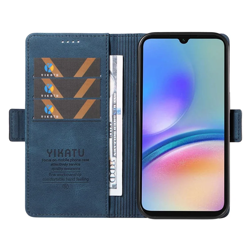 YIKATU YK-005 für Samsung Galaxy A05s 4G Mobiltelefon-Lederhülle, stoßfest, Geldbörse - Blau
