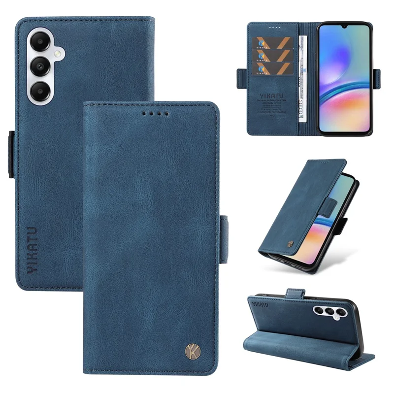 YIKATU YK-005 für Samsung Galaxy A05s 4G Mobiltelefon-Lederhülle, stoßfest, Geldbörse - Blau
