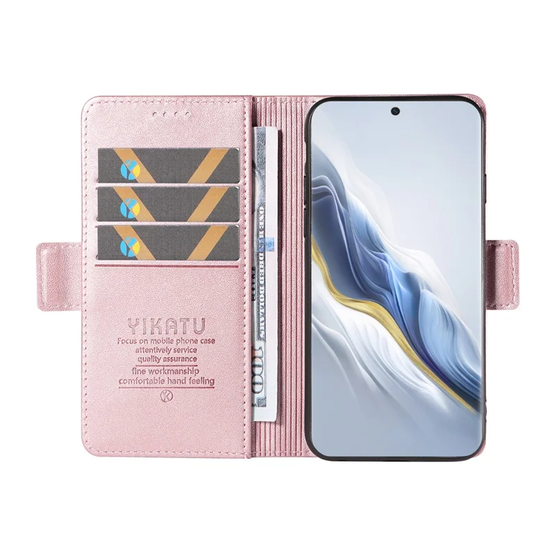 YIKATU YK-003 Per Honor Magic6 5G Case PU Leather Stand Protective Phone Cover - Rose Gold