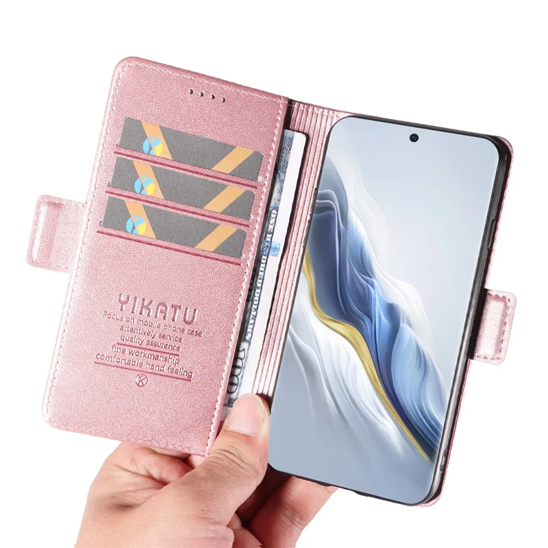 YIKATU YK-003 Per Honor Magic6 5G Case PU Leather Stand Protective Phone Cover - Rose Gold