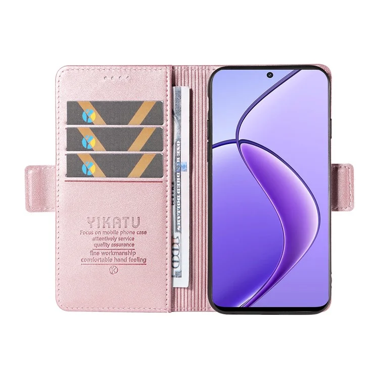 YIKATU YK-003 For Realme 12 5G Leather Case Wallet Cover Phone Accessories Distributors - Rose Gold
