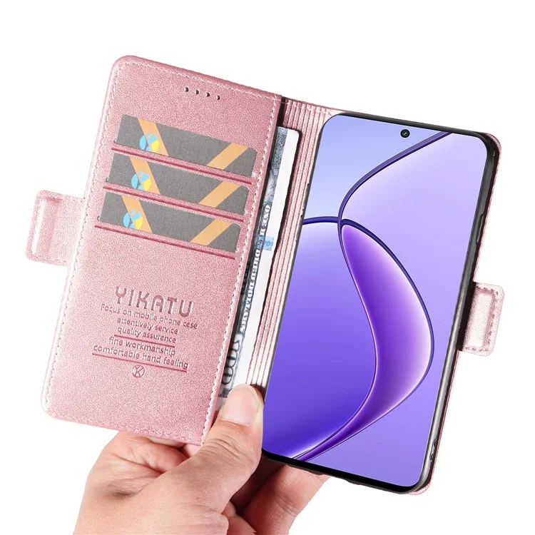 YIKATU YK-003 For Realme 12 5G Leather Case Wallet Cover Phone Accessories Distributors - Rose Gold