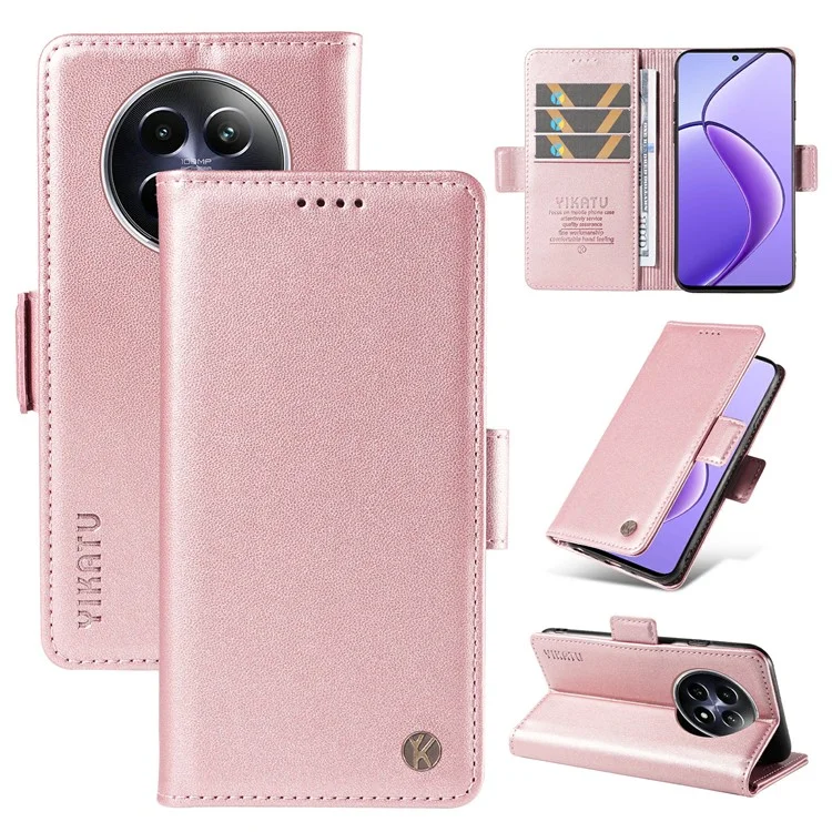 YIKATU YK-003 For Realme 12 5G Leather Case Wallet Cover Phone Accessories Distributors - Rose Gold