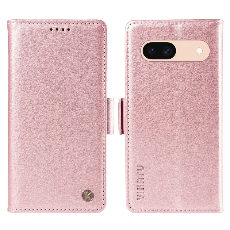 YIKATU YK-003 For Google Pixel 8a Wallet Case PU Leather Flip Phone Cover Viewing Stand - Rose Gold
