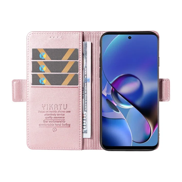 YIKATU YK-003 For Motorola Moto G54 5G Case Stand Leather Cover Phone Accessories Distributors - Rose Gold