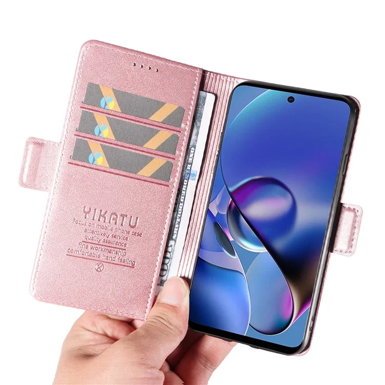 YIKATU YK-003 For Motorola Moto G54 5G Case Stand Leather Cover Phone Accessories Distributors - Rose Gold