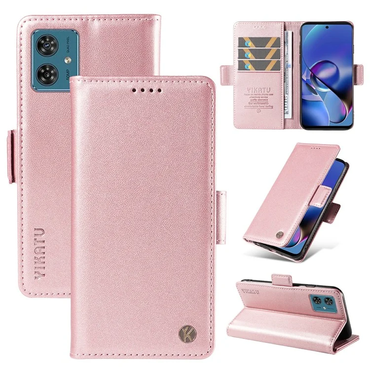 YIKATU YK-003 For Motorola Moto G54 5G Case Stand Leather Cover Phone Accessories Distributors - Rose Gold