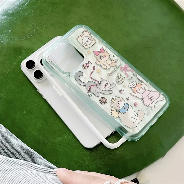 Funda para iPhone 13 Pro Caso TPU+PC Patrón de Gatito Conejito IMD Cubierta de Teléfono - Verde