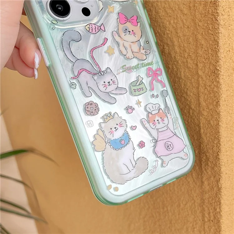 Funda para iPhone 13 Pro Caso TPU+PC Patrón de Gatito Conejito IMD Cubierta de Teléfono - Verde