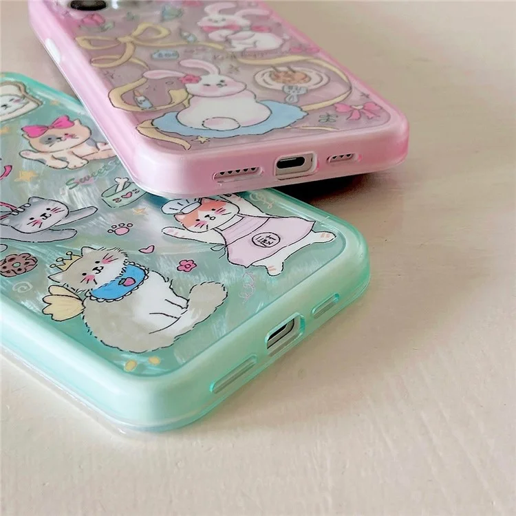 Funda para iPhone 13 Pro Caso TPU+PC Patrón de Gatito Conejito IMD Cubierta de Teléfono - Verde
