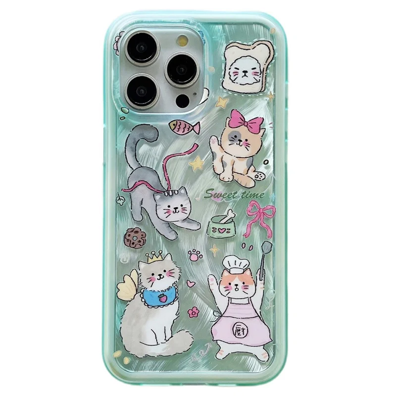 For iPhone 14 Pro IMD Phone Case TPU+PC Kitten Bunny Pattern Protective Cover - Green