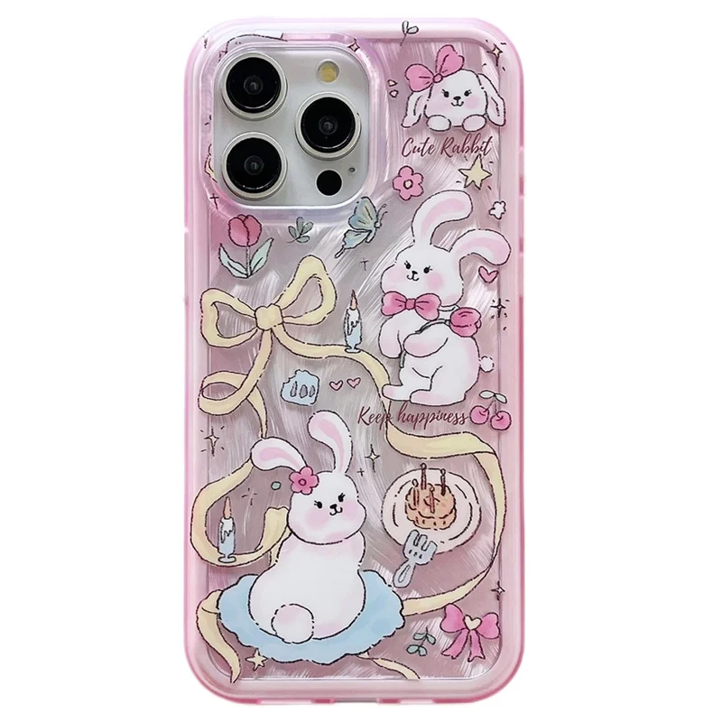 For iPhone 12 / 12 Pro Case Cartoon IMD TPU+PC Shockproof Phone Cover - Pink
