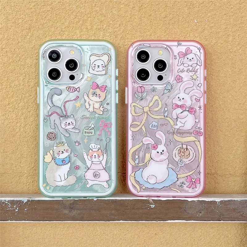 For iPhone 12 / 12 Pro Case Cartoon IMD TPU+PC Shockproof Phone Cover - Pink