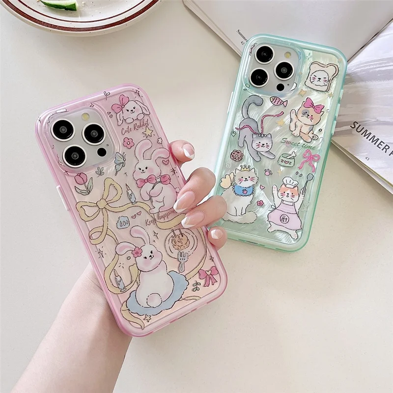 For iPhone 12 / 12 Pro Case Cartoon IMD TPU+PC Shockproof Phone Cover - Pink