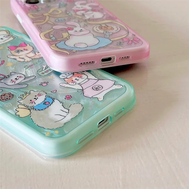For iPhone 12 / 12 Pro Case Cartoon IMD TPU+PC Shockproof Phone Cover - Pink